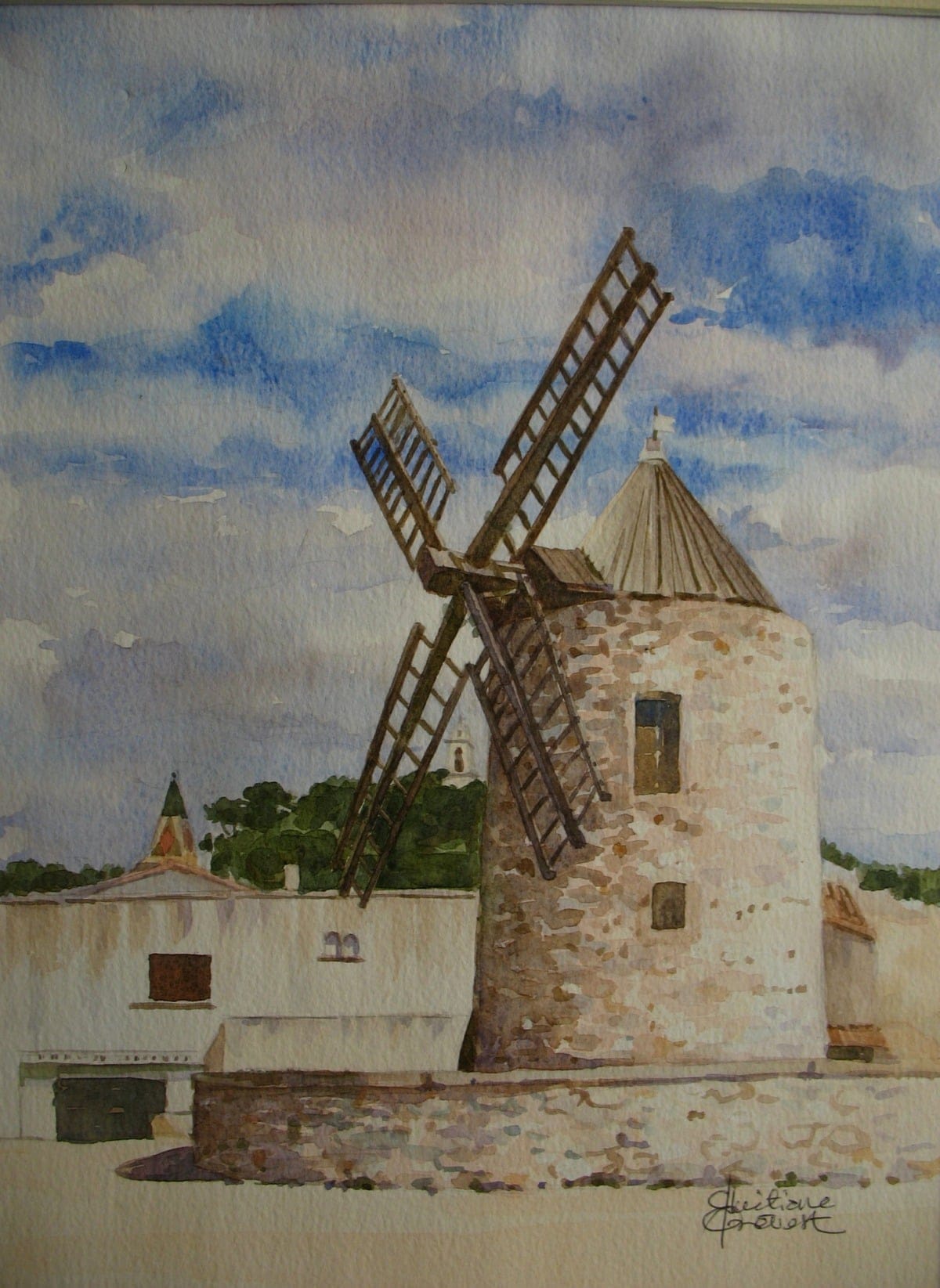 Aquarelle : Le moulin d'Allauch