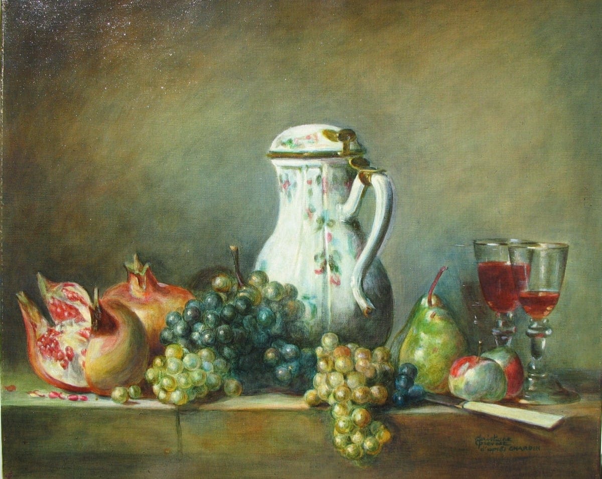 Huile : «Raisins et grénades» d'après Chardin