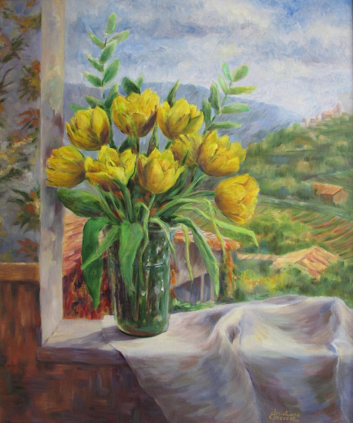Huile : Tulipes jaunes